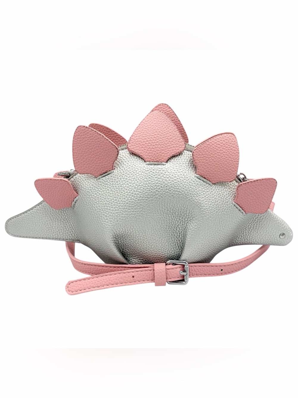 Metallic Silver & Light Pink Stegosaurus Dinosaur Crossbody Bag